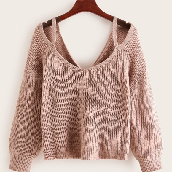 Reversible twist detail knit v neck fall sweater b - Picture 3 of 4